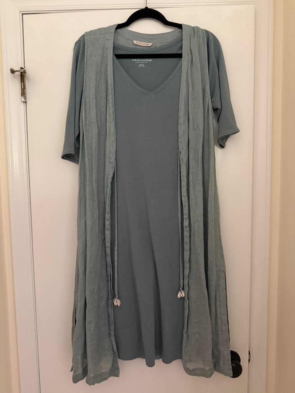 Soft Surroundings Dusty Blue Midi Dress with Overlay
